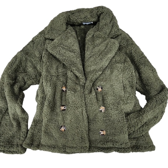 Dark Green Miss Sparkling Sherpa Jacket - Size M - Picture 2 of 7